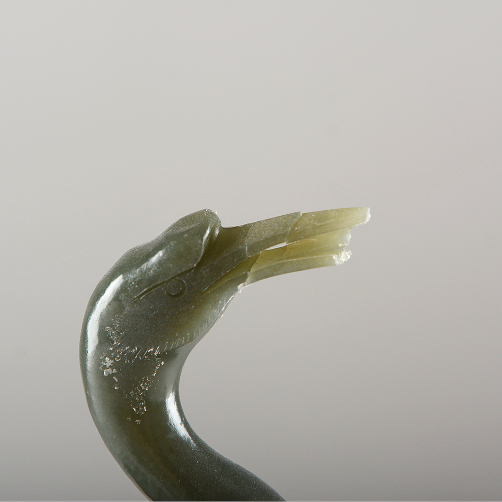 Carved Green Stone Crane Pair