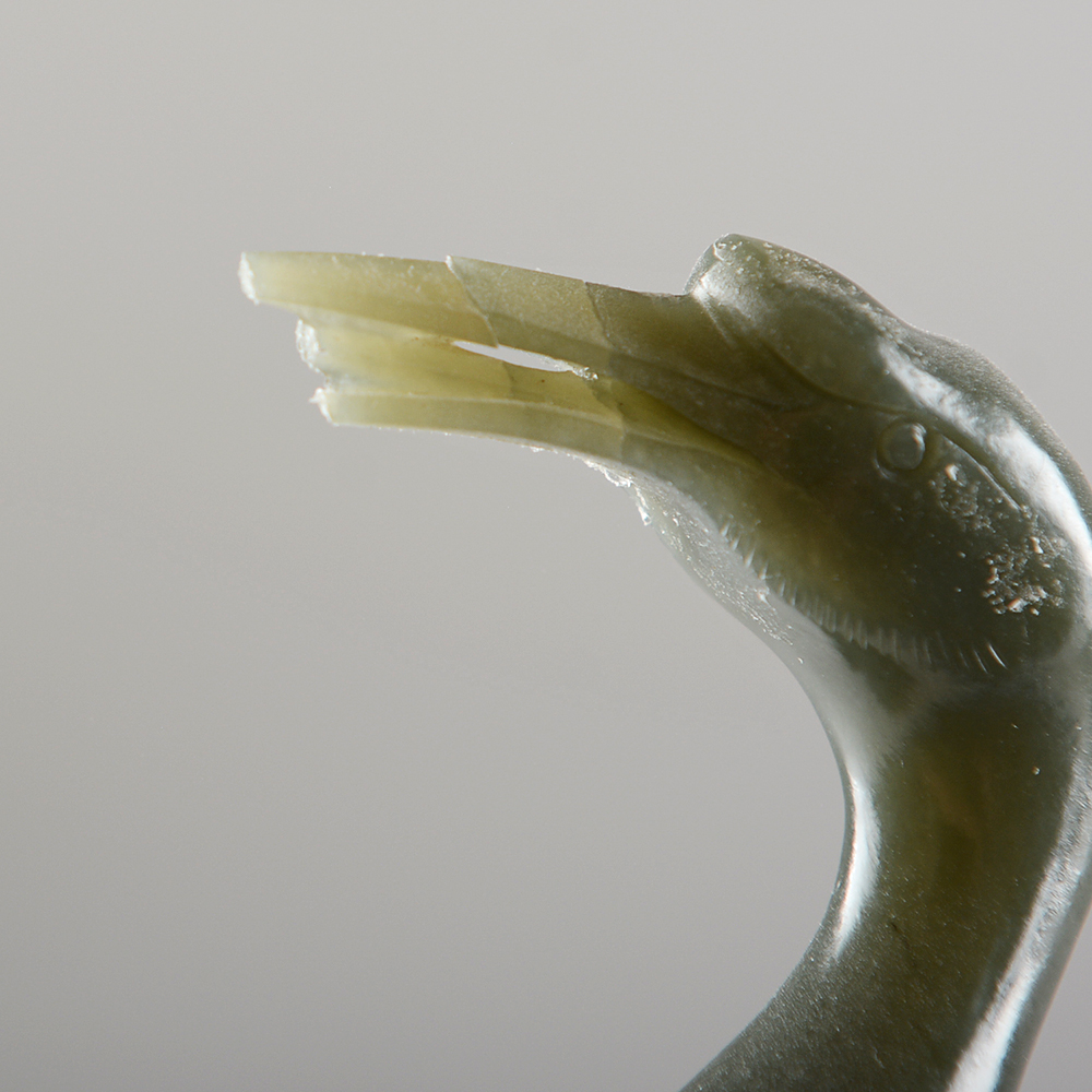 Carved Green Stone Crane Pair