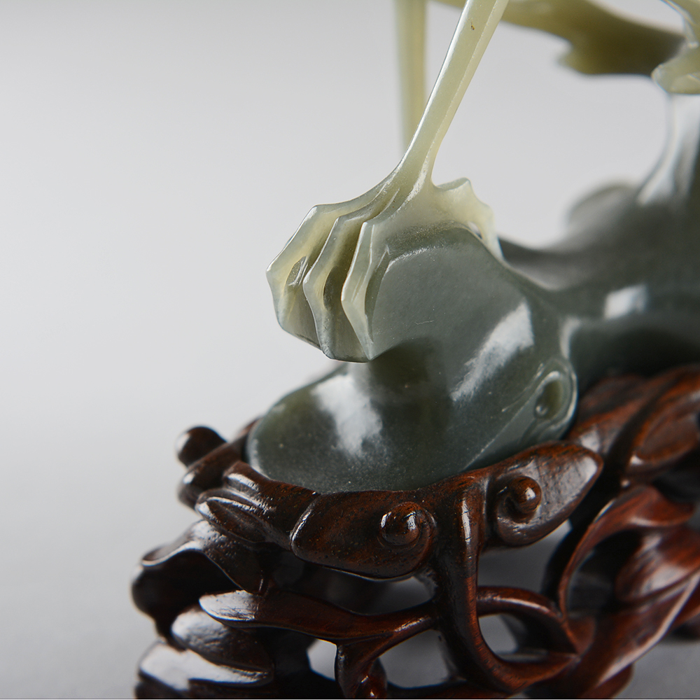 Carved Green Stone Crane Pair