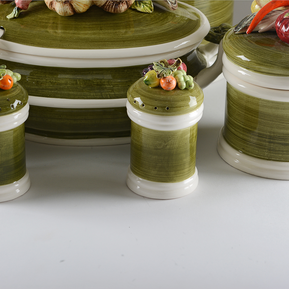 Vintage Capodimonte Style Garden Harvest Casserole Dish and Canister Set