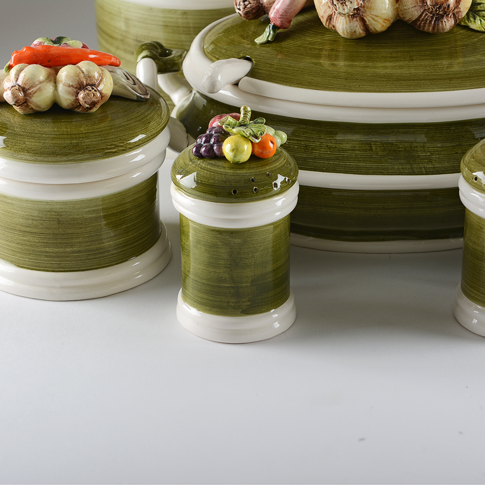 Vintage Capodimonte Style Garden Harvest Casserole Dish and Canister Set