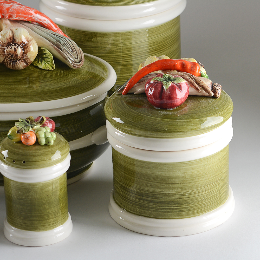 Vintage Capodimonte Style Garden Harvest Casserole Dish and Canister Set