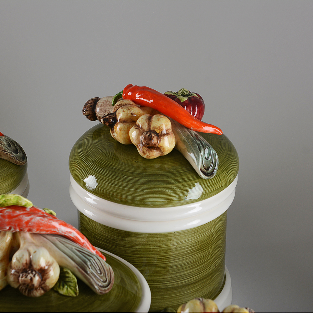 Vintage Capodimonte Style Garden Harvest Casserole Dish and Canister Set