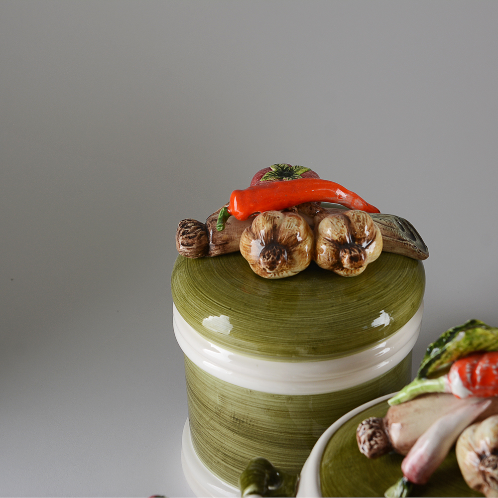 Vintage Capodimonte Style Garden Harvest Casserole Dish and Canister Set