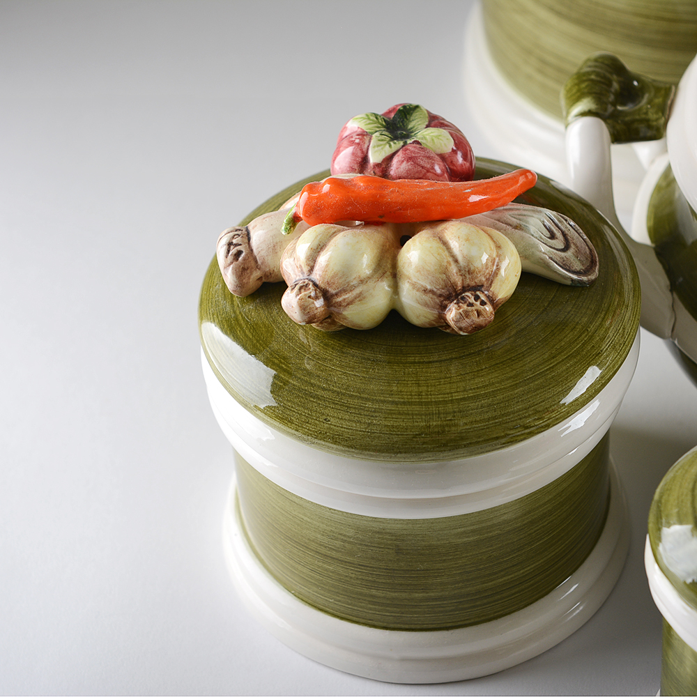 Vintage Capodimonte Style Garden Harvest Casserole Dish and Canister Set