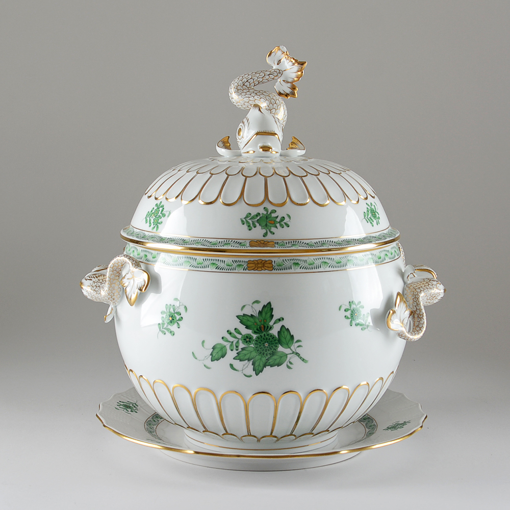 Herend Hungary 'Chinese Bouquet' Soup Tureen and Plate