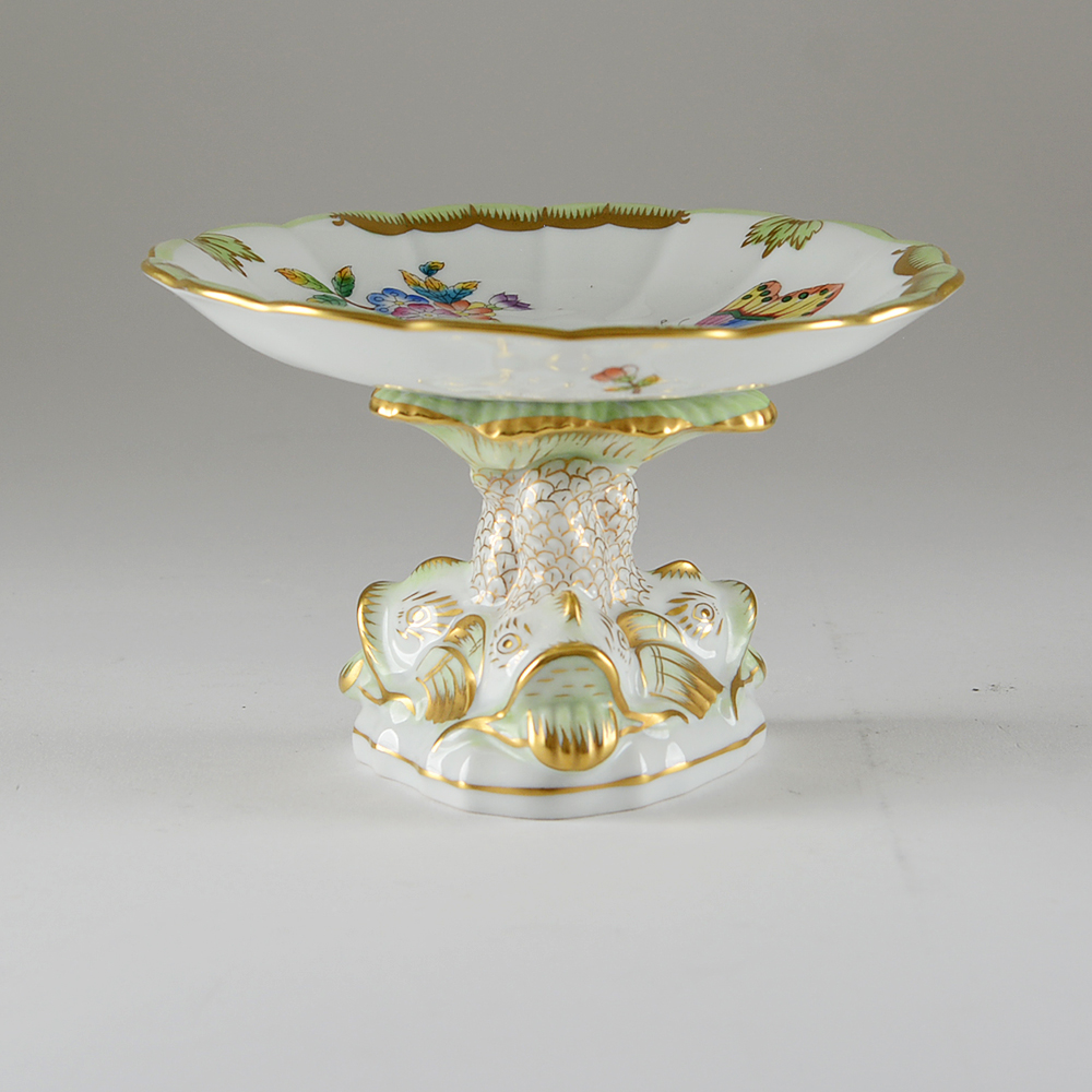 Herend Hungary 'Queen Victoria' Compote With Koi Fish Pedestal