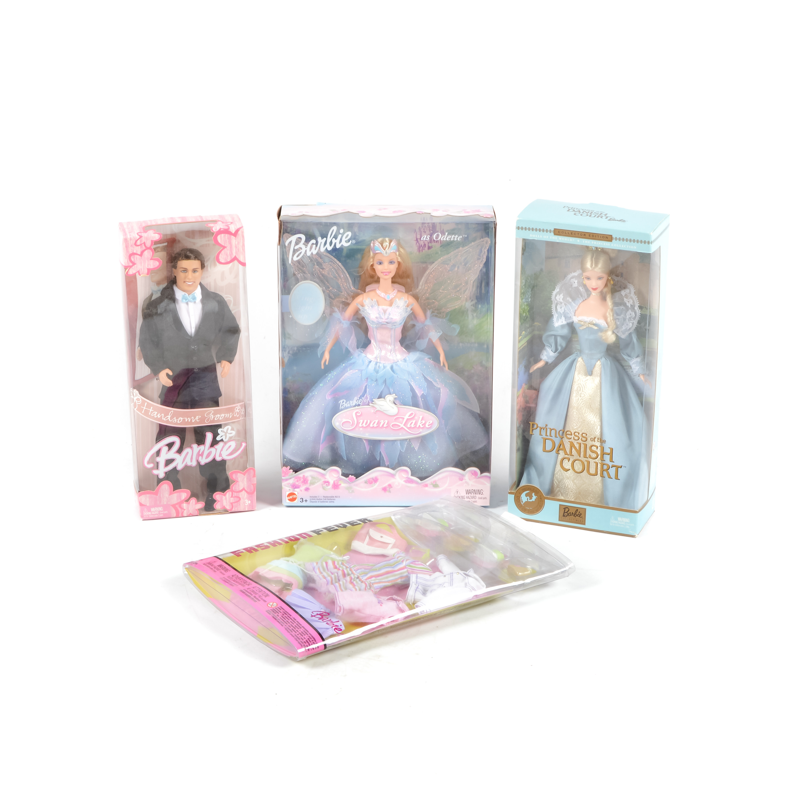 Princess and Swan Lake Barbie Dolls with Groom Ken and Outfits