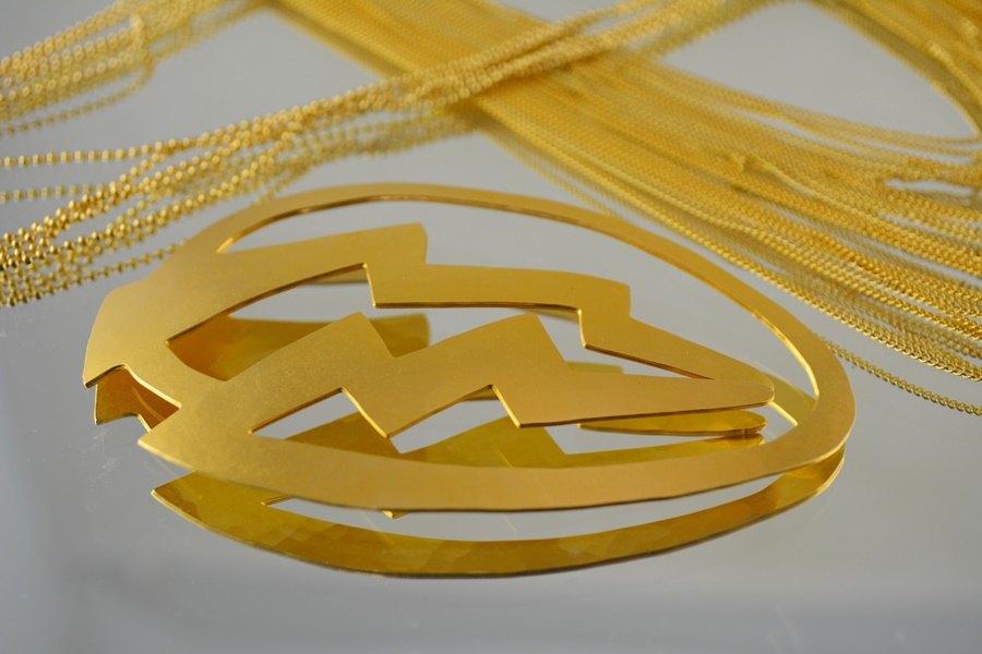 Two Gold Tone Multi-Strand Necklaces and Scarf Ring