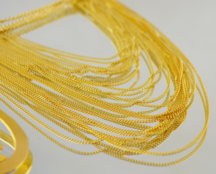 Two Gold Tone Multi-Strand Necklaces and Scarf Ring