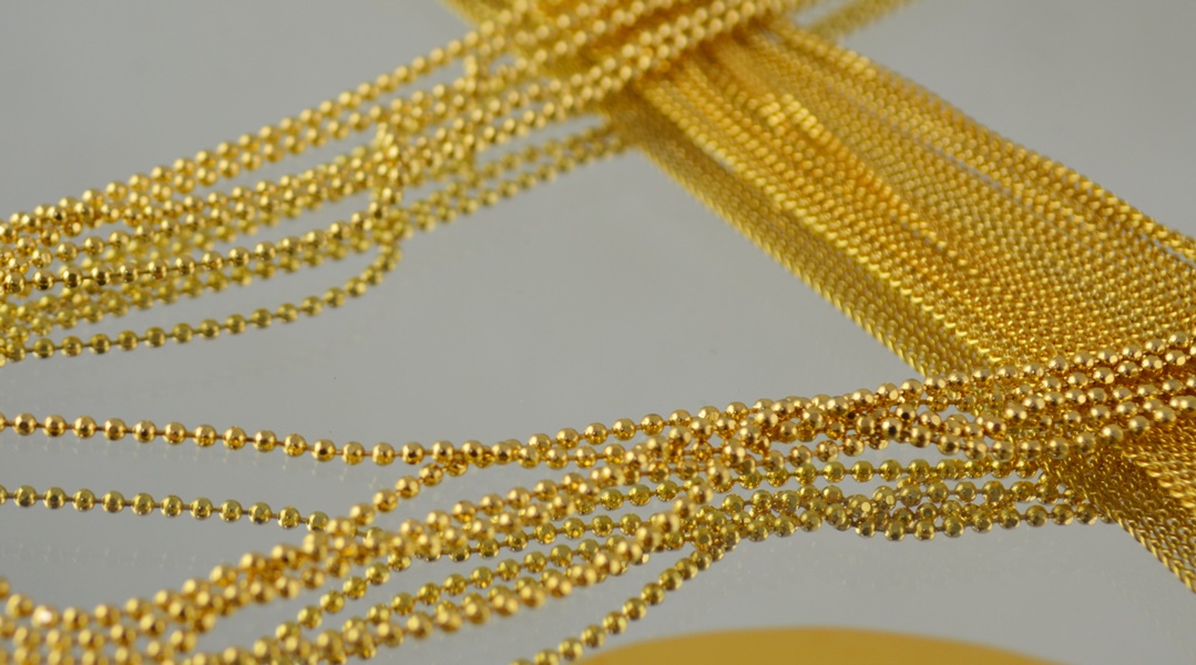 Two Gold Tone Multi-Strand Necklaces and Scarf Ring