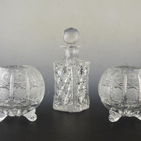 Crystal Hobstar Decanter and Heavy Crystal Ball Vases