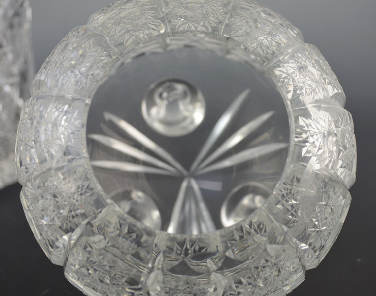 Crystal Hobstar Decanter and Heavy Crystal Ball Vases