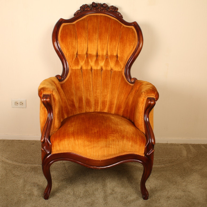 Ornate Wood and Velvet Parlor Chair