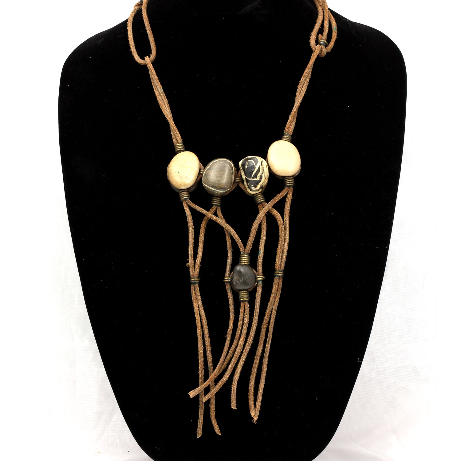 Vintage Stone and Leather Statement Necklace