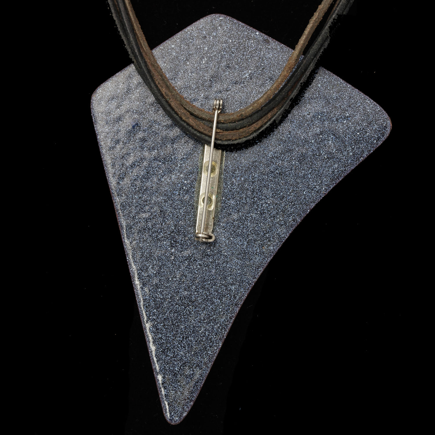 Vintage Modernist Enameled Copper Statement Necklace on Leather Cords