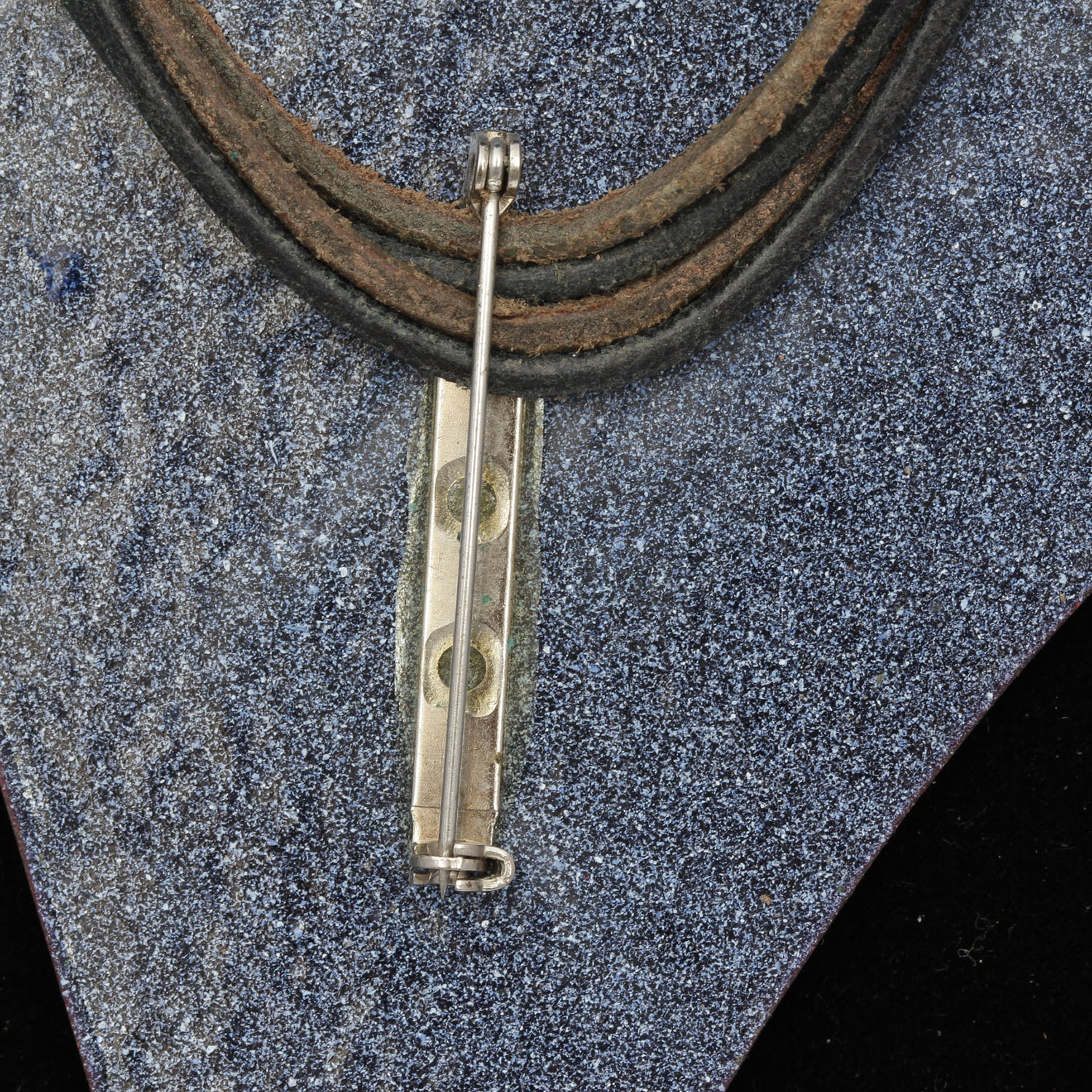 Vintage Modernist Enameled Copper Statement Necklace on Leather Cords