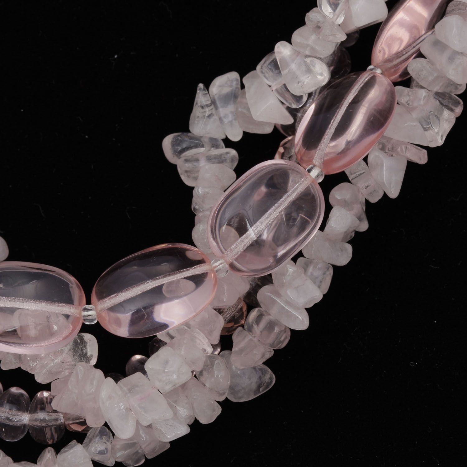 Heavy Multi Strand Rose Quartz Butterfly Necklace