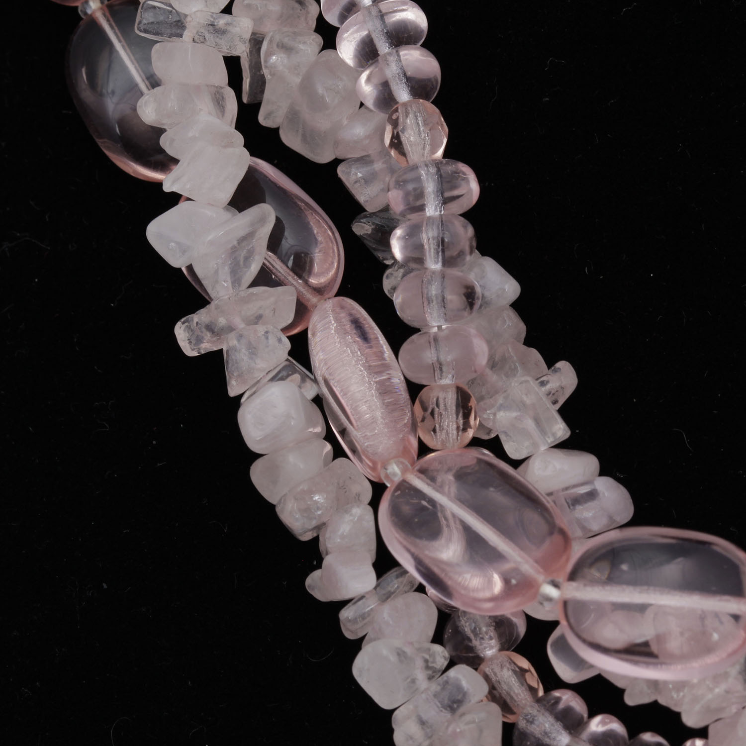 Heavy Multi Strand Rose Quartz Butterfly Necklace