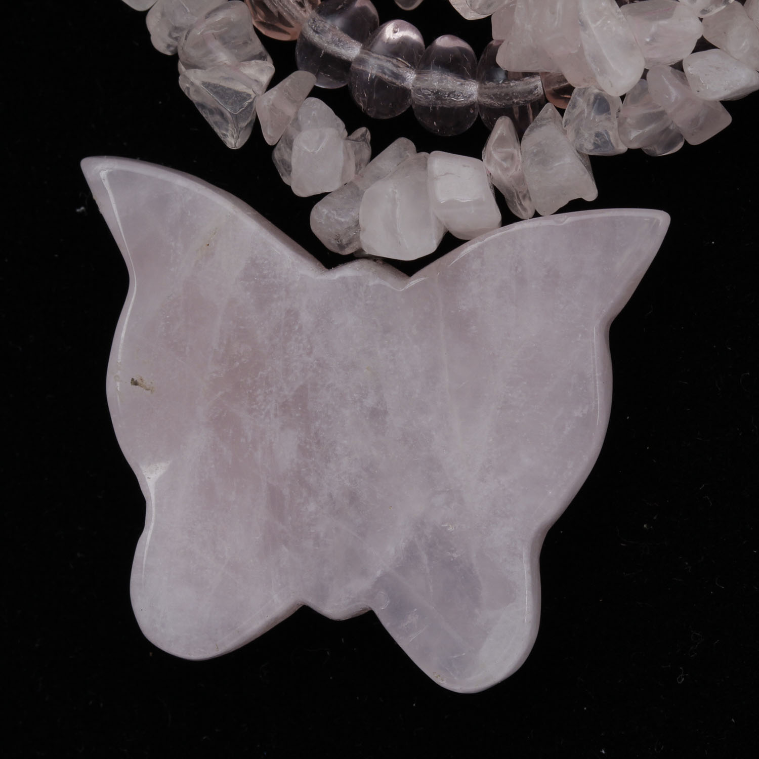 Heavy Multi Strand Rose Quartz Butterfly Necklace