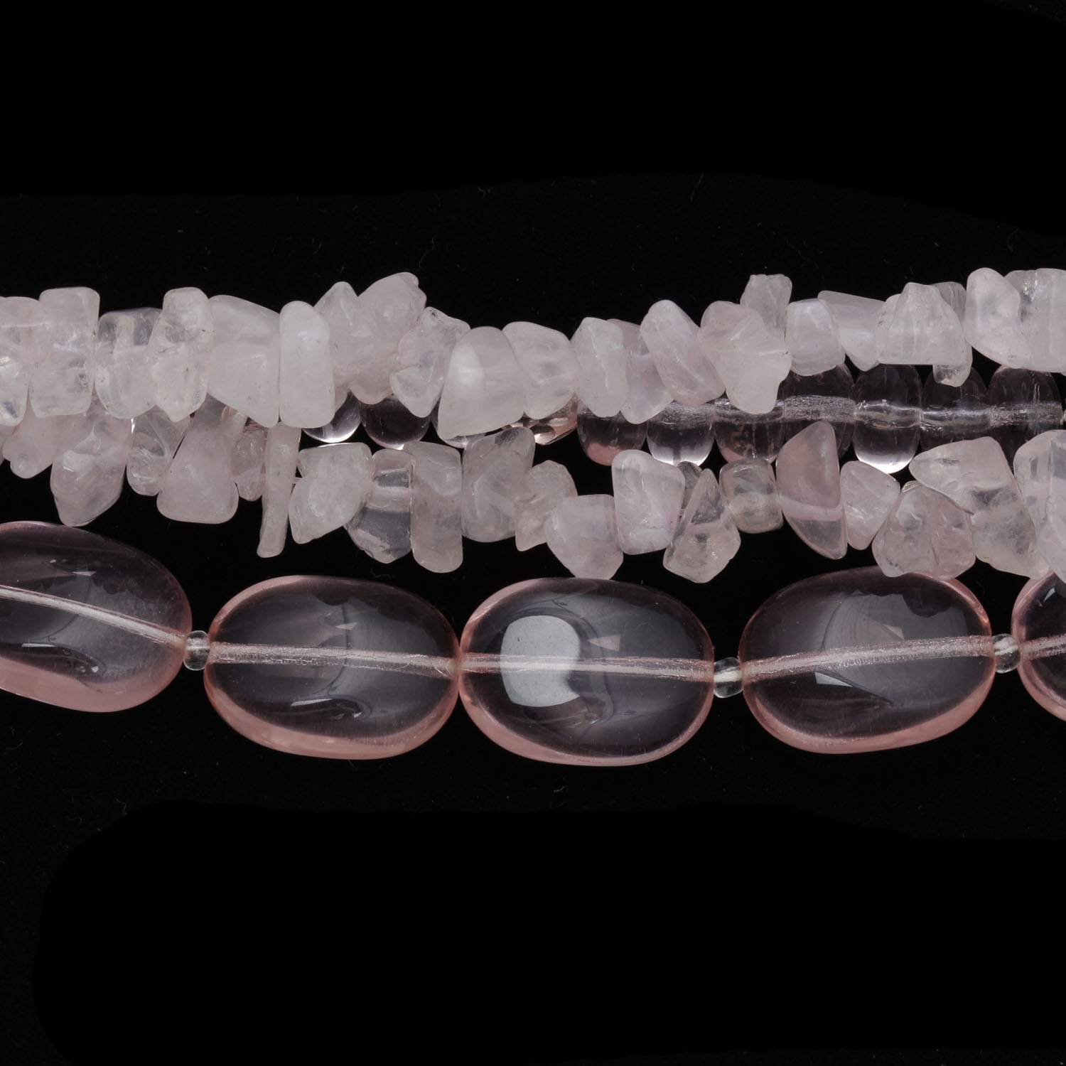 Heavy Multi Strand Rose Quartz Butterfly Necklace