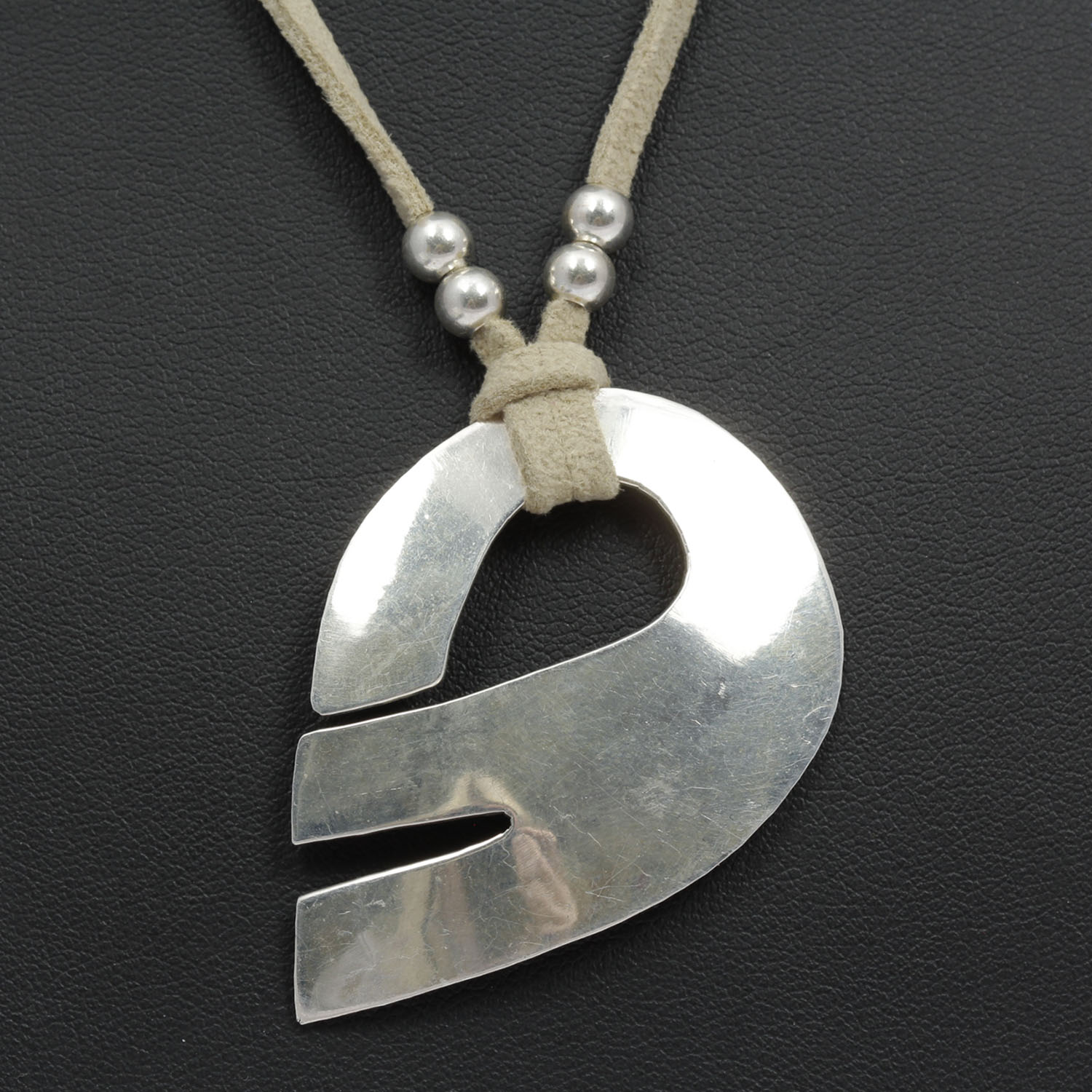 Mexican Modernist Sterling Silver and Leather Necklace