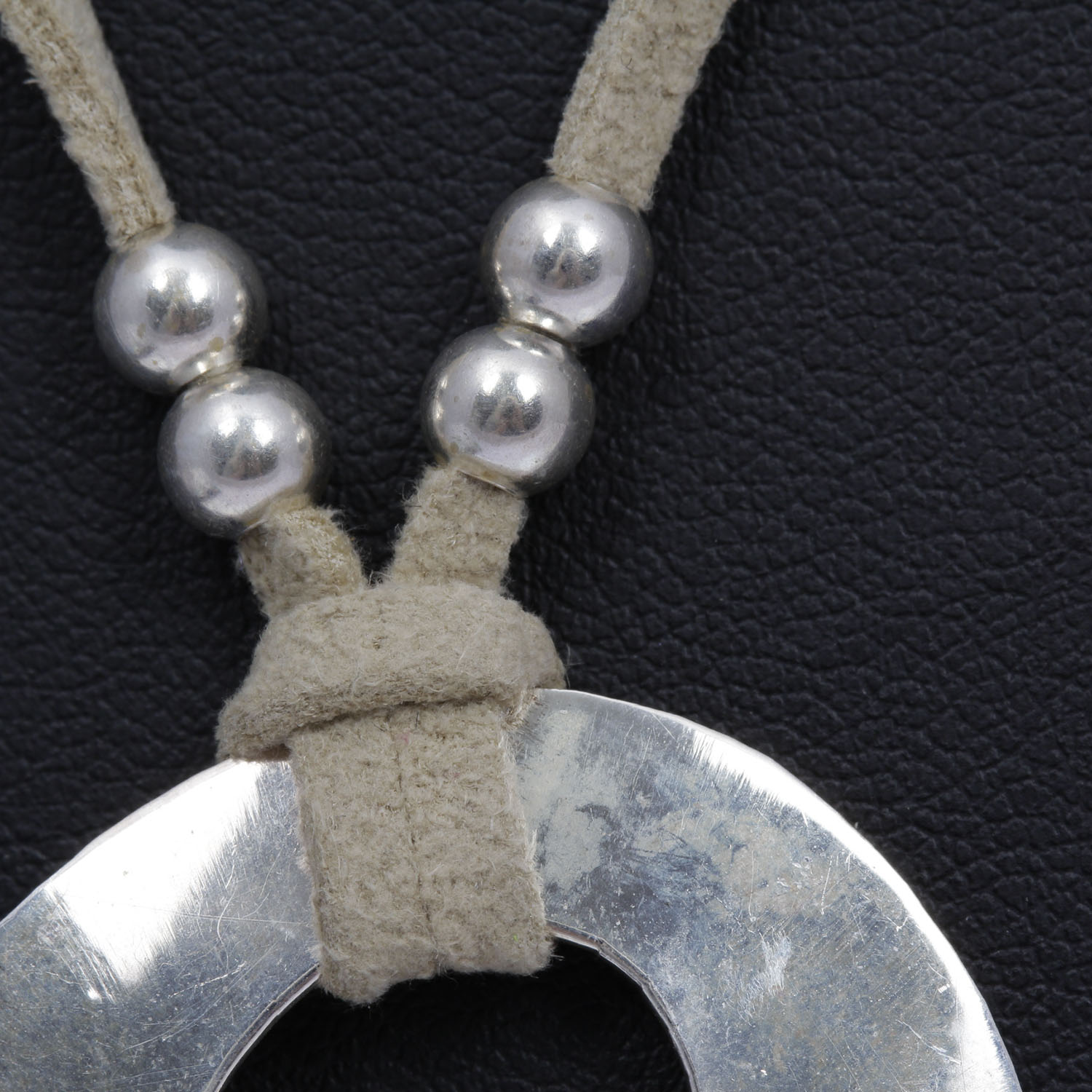 Mexican Modernist Sterling Silver and Leather Necklace