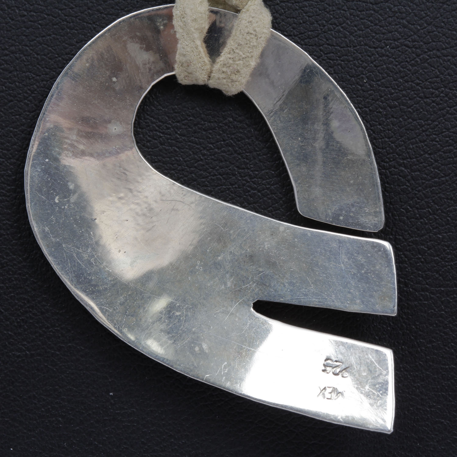 Mexican Modernist Sterling Silver and Leather Necklace