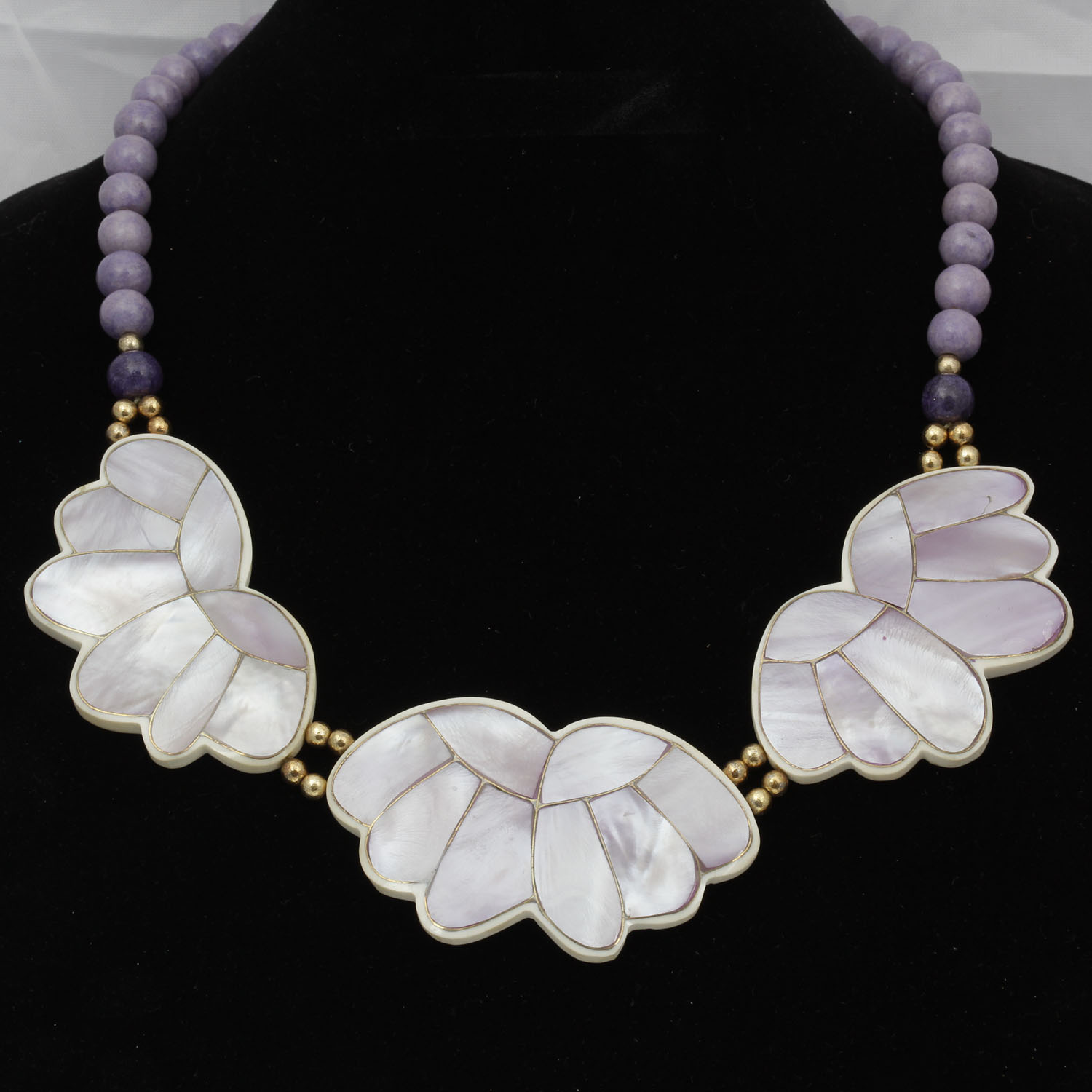 Vintage Mother of Pearl and Stone Statement Necklace