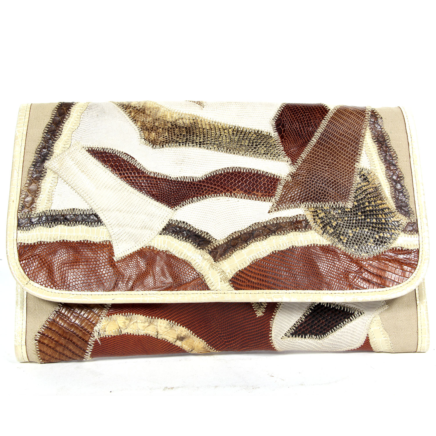 Large Vintage Snakeskin and Lizard Skin Varon Clutch