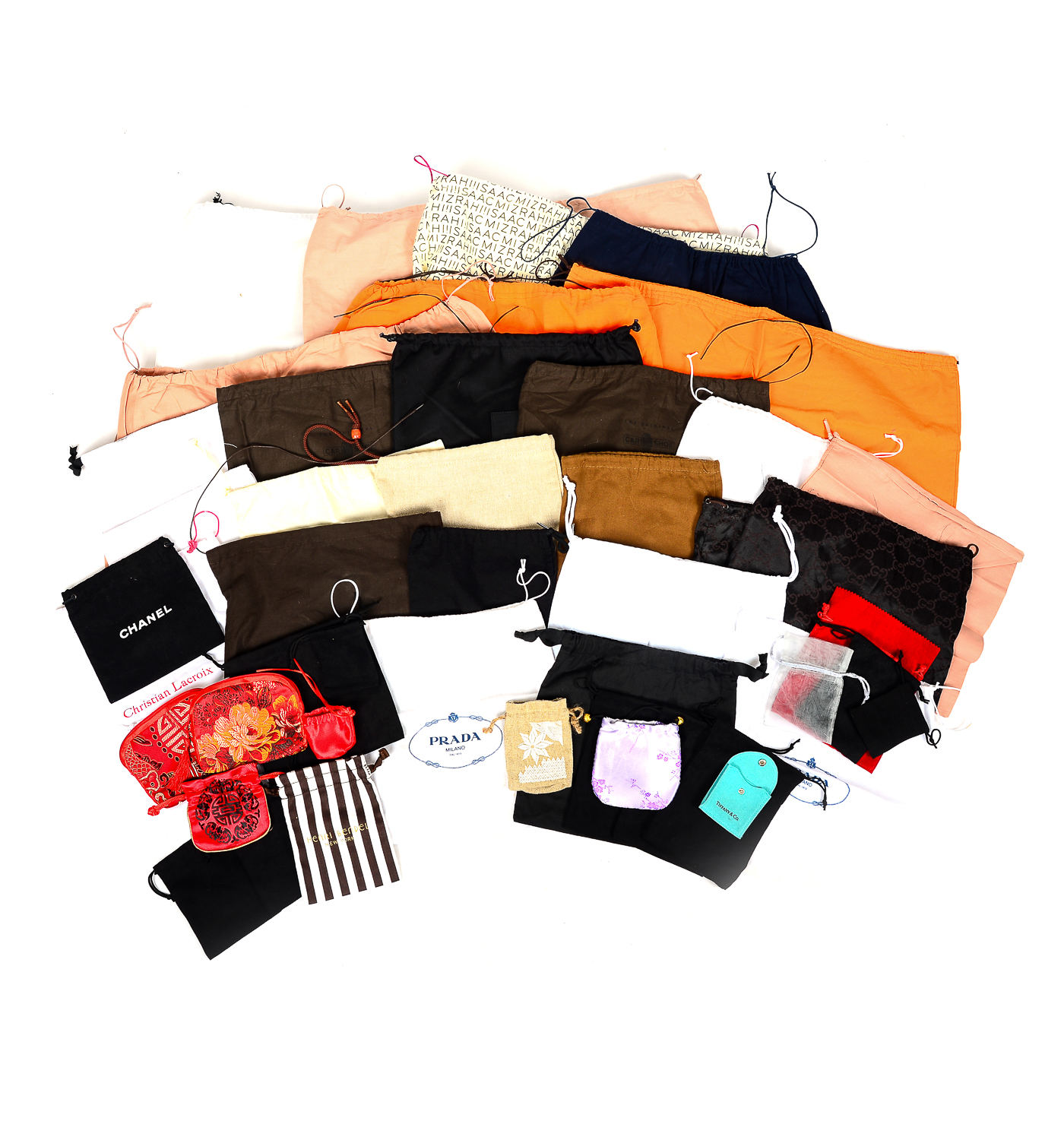 Collection of Dust Bags Featuring Prada, Chanel, Gucci, and More