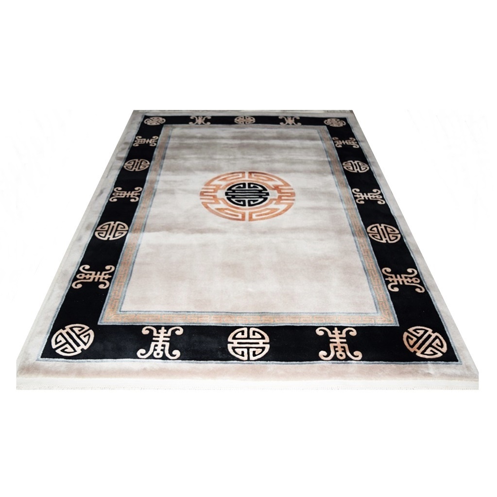 Striking Hand Knotted Chinese Ch'ing Dynasty Carved Wool Rug