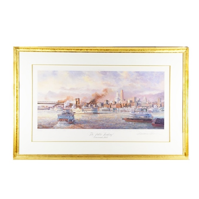 Limited Edition Print "The Public Landing, Cincinnati 1935" by Michael Blaser (American, 20th Century),  Beautifully Framed