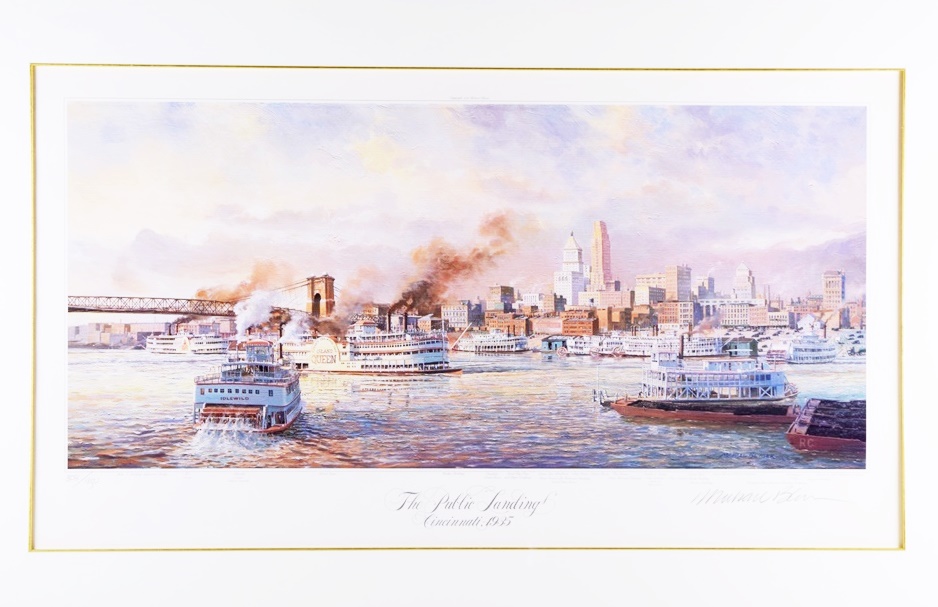Limited Edition Print "The Public Landing, Cincinnati 1935" by Michael Blaser (American, 20th Century),  Beautifully Framed