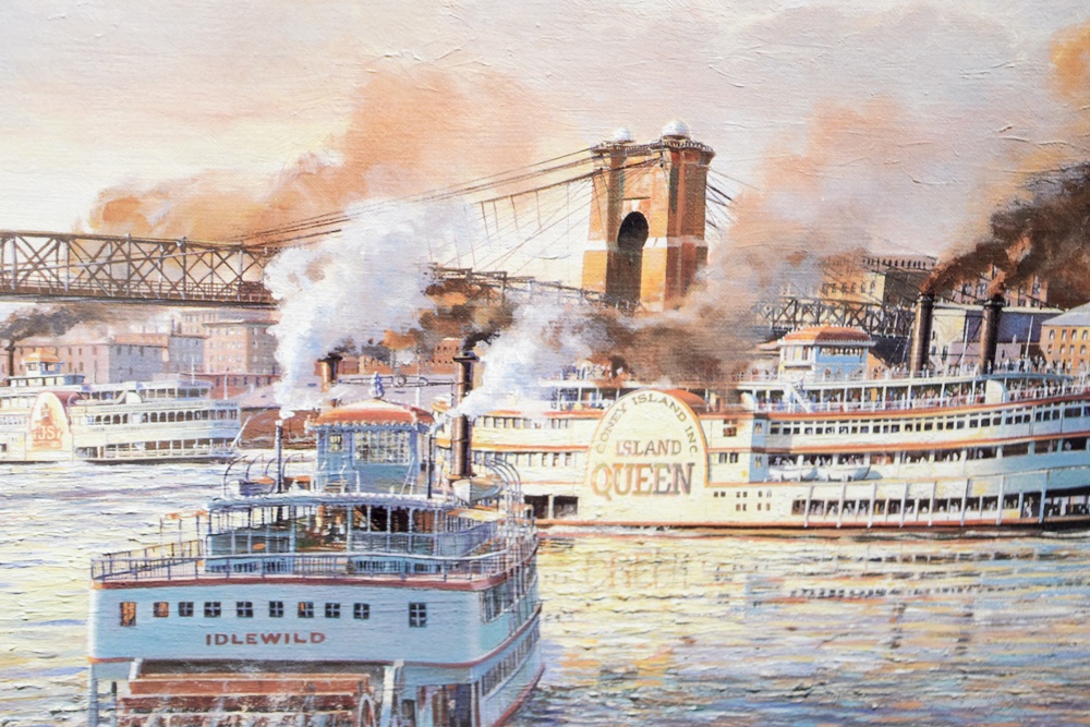 Limited Edition Print "The Public Landing, Cincinnati 1935" by Michael Blaser (American, 20th Century),  Beautifully Framed