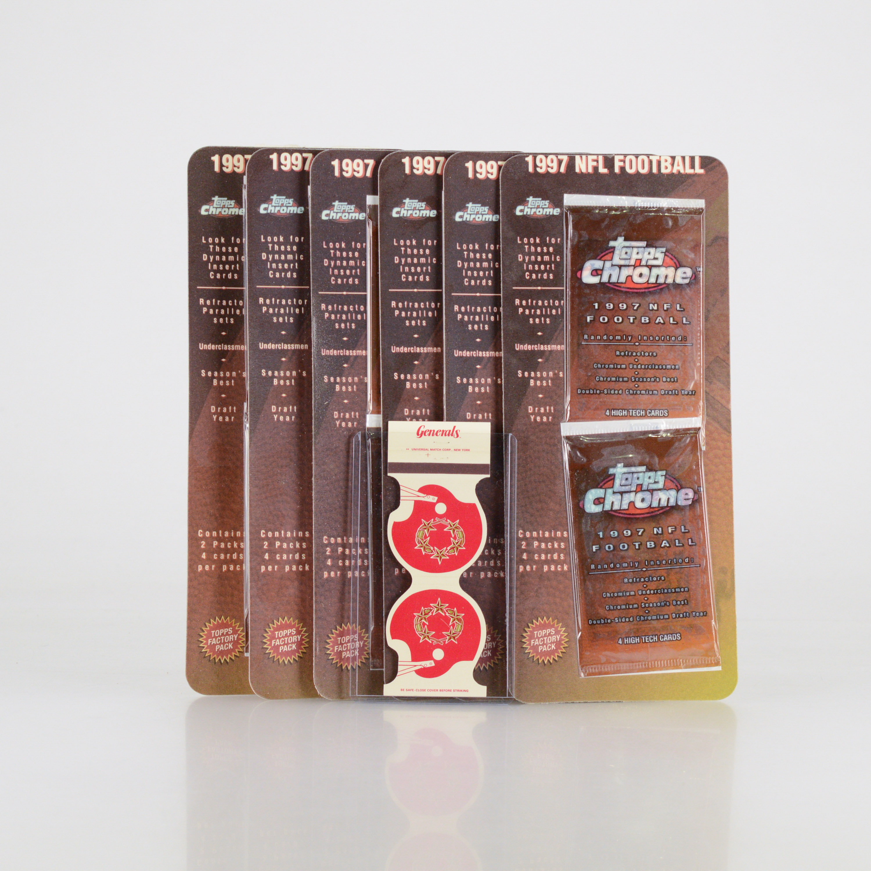 1997 Topps Chrome NFL Football Cards with Vintage New Jersey Generals Matchbook