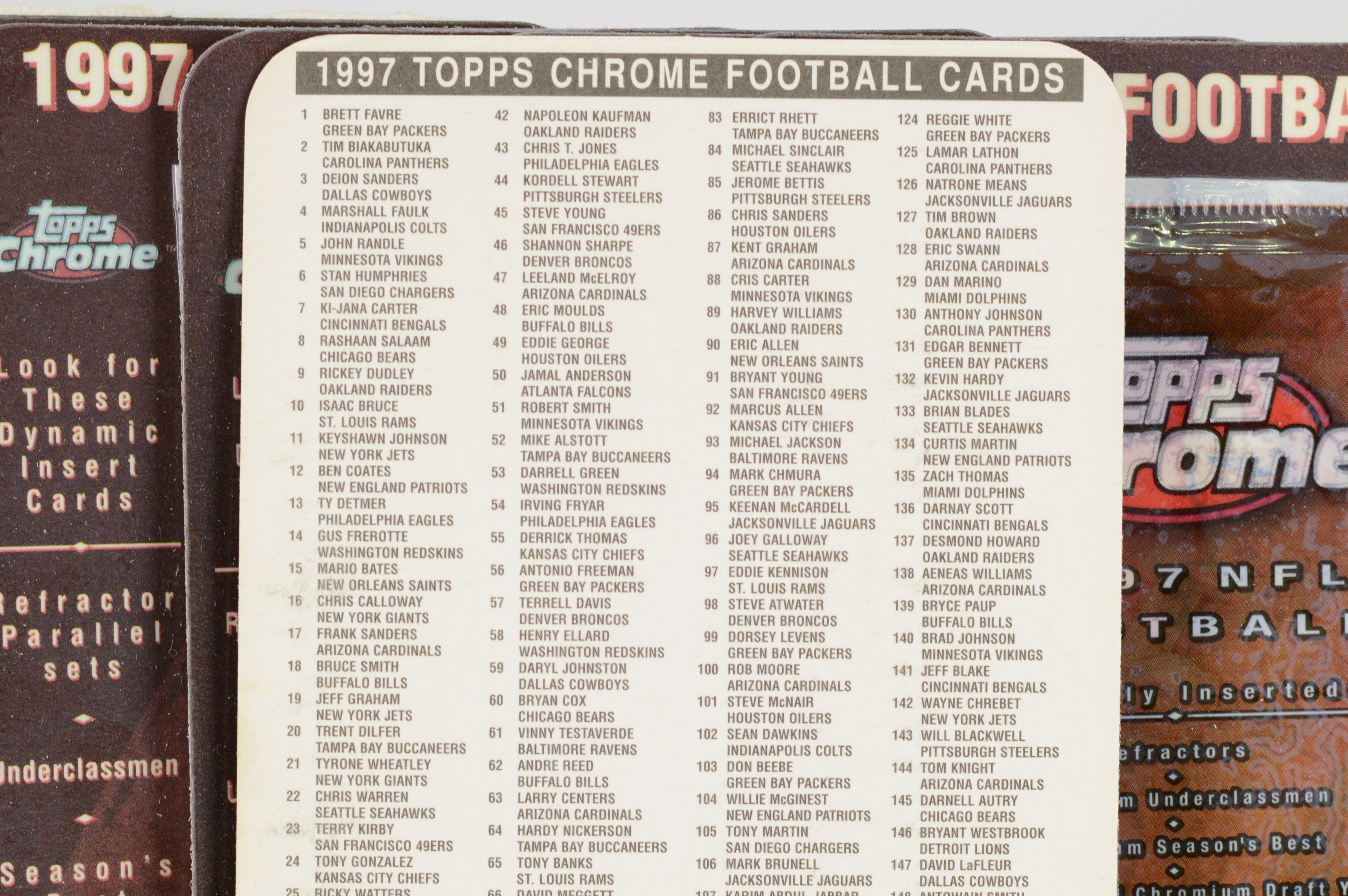 1997 Topps Chrome NFL Football Cards with Vintage New Jersey Generals Matchbook