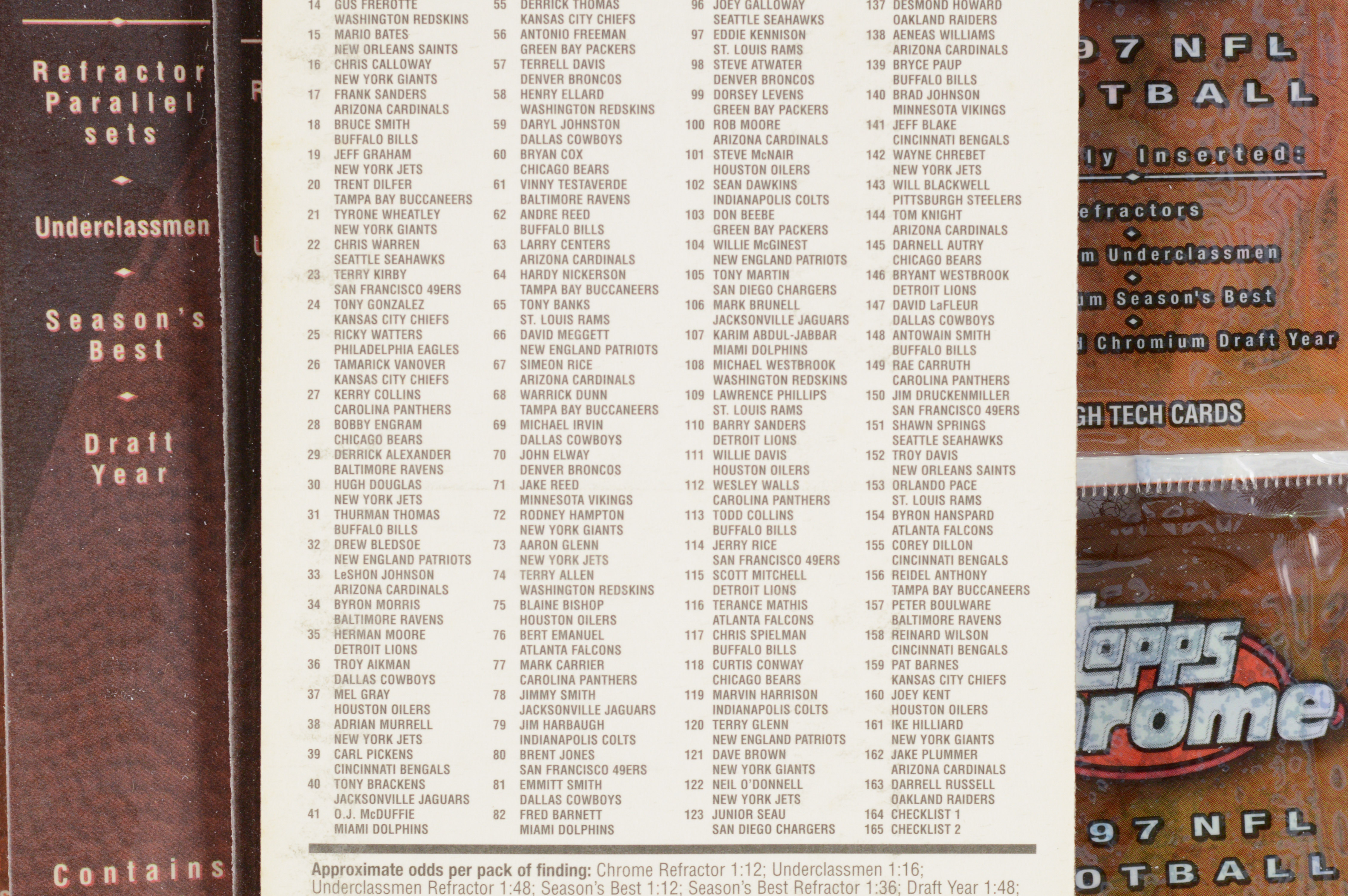 1997 Topps Chrome NFL Football Cards with Vintage New Jersey Generals Matchbook