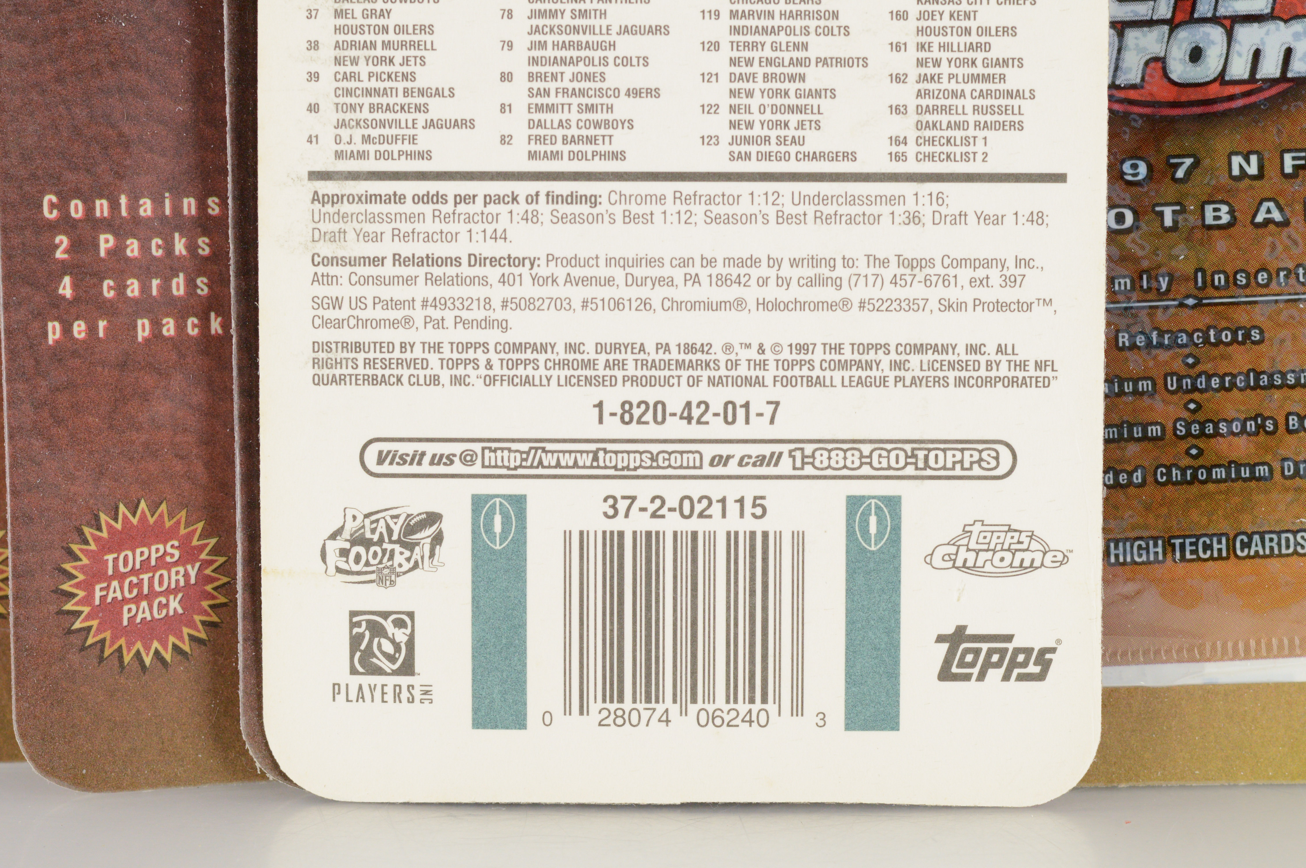 1997 Topps Chrome NFL Football Cards with Vintage New Jersey Generals Matchbook