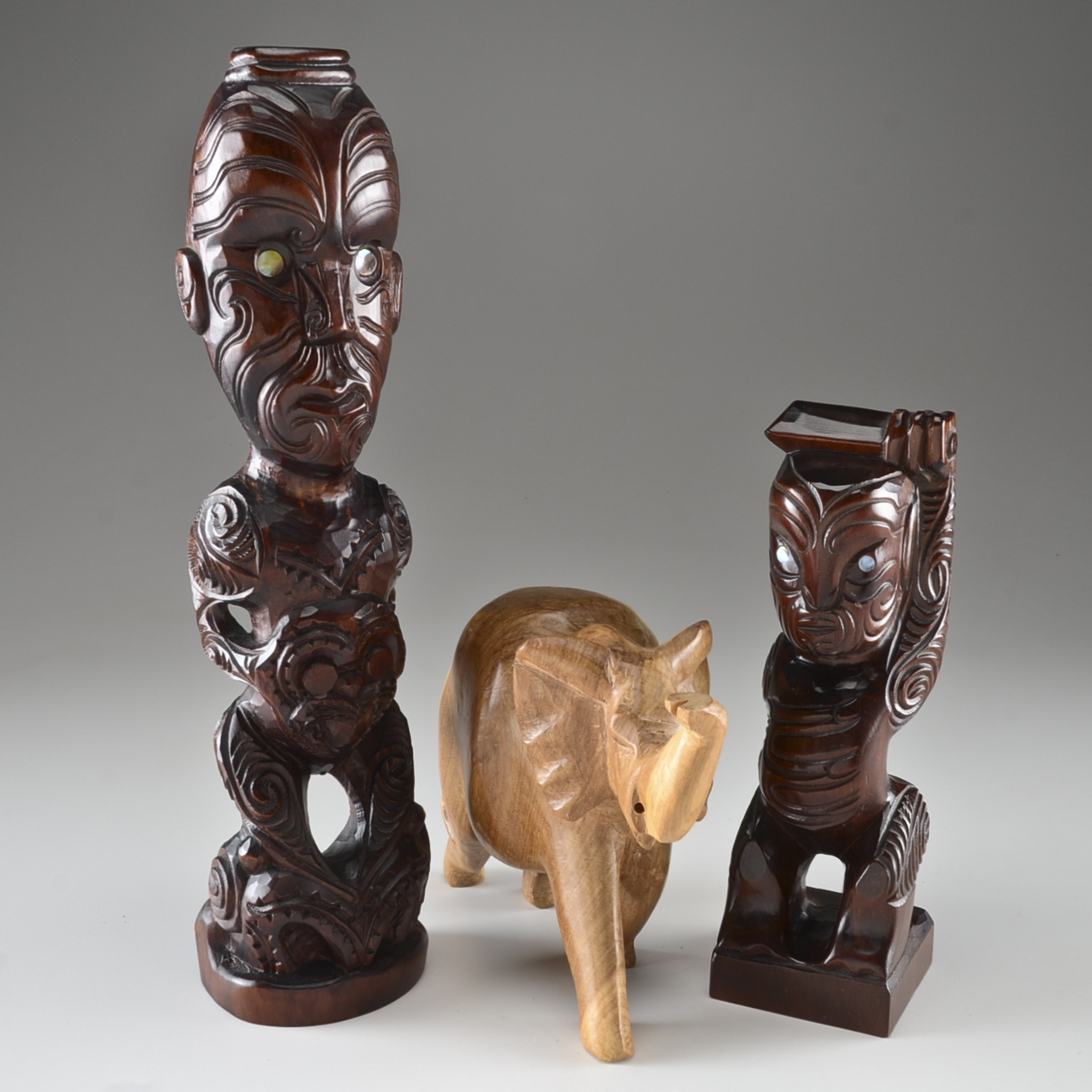 Collection of Vintage Wood Carved Figures