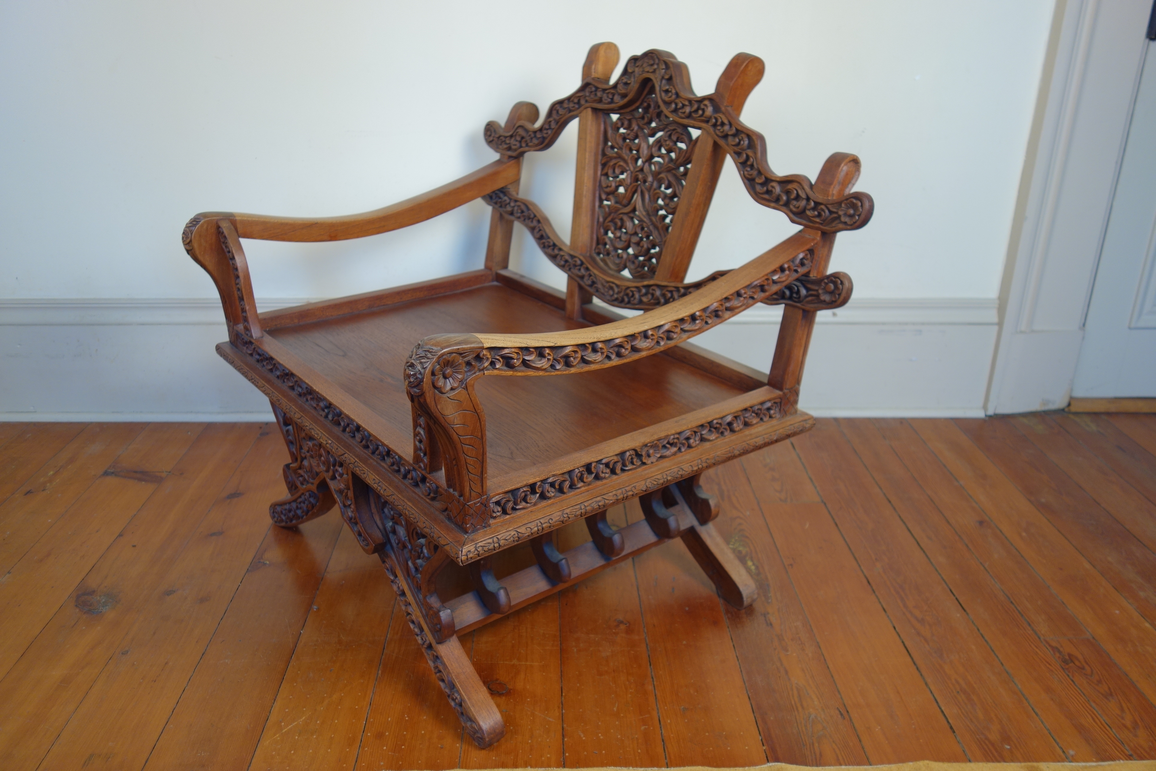 Solid Teak "Howdah" Elephant Chair circa 1950s