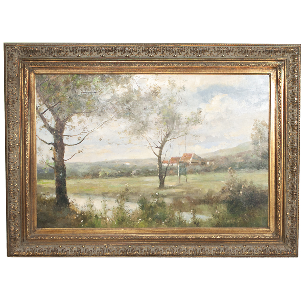 Framed  Oil on Canvas Landscape Painting by Rosell