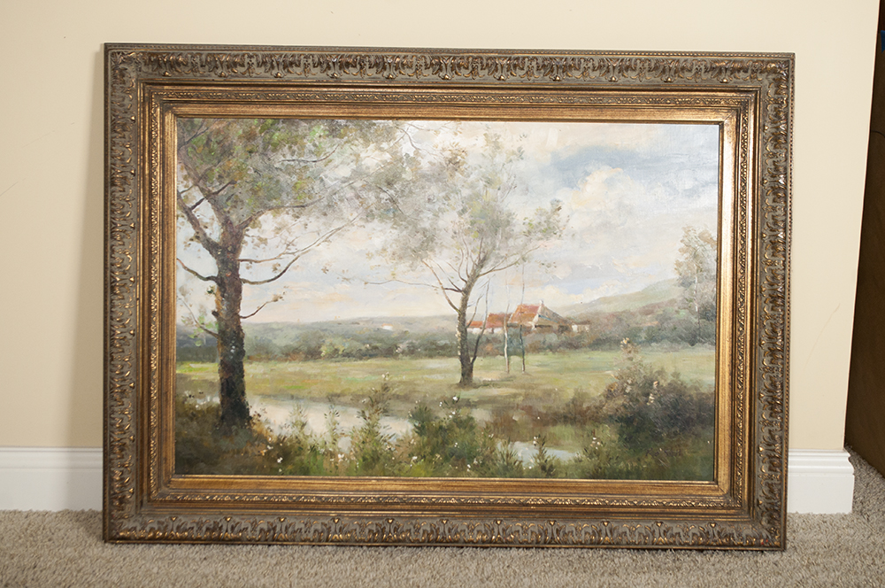 Framed  Oil on Canvas Landscape Painting by Rosell