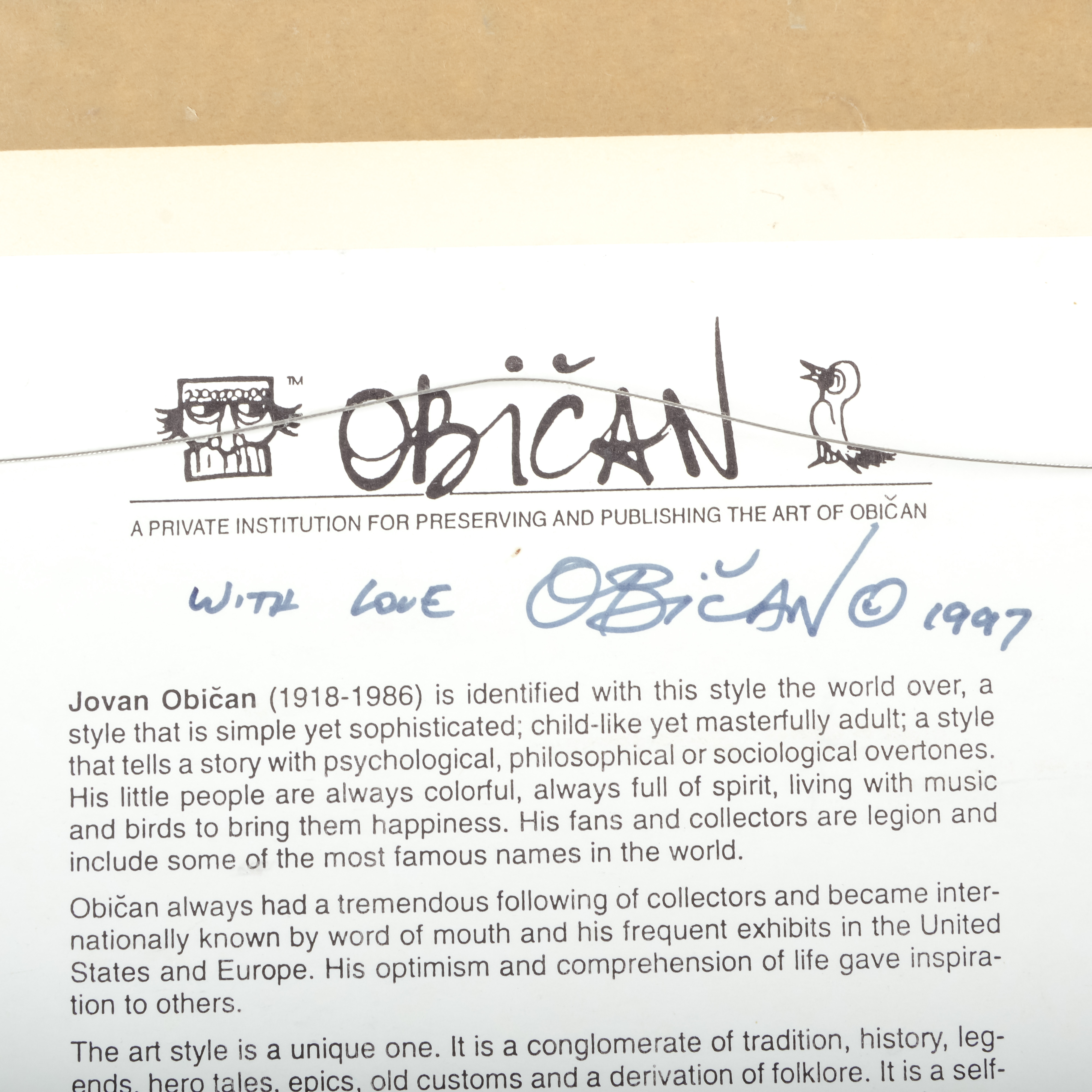 Limited Edition Signed and Framed Jovan Obican "Chuppah Wedding" Lithograph