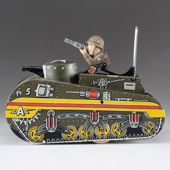 Marx Tin Toy of Doughboy Gunner in Tank