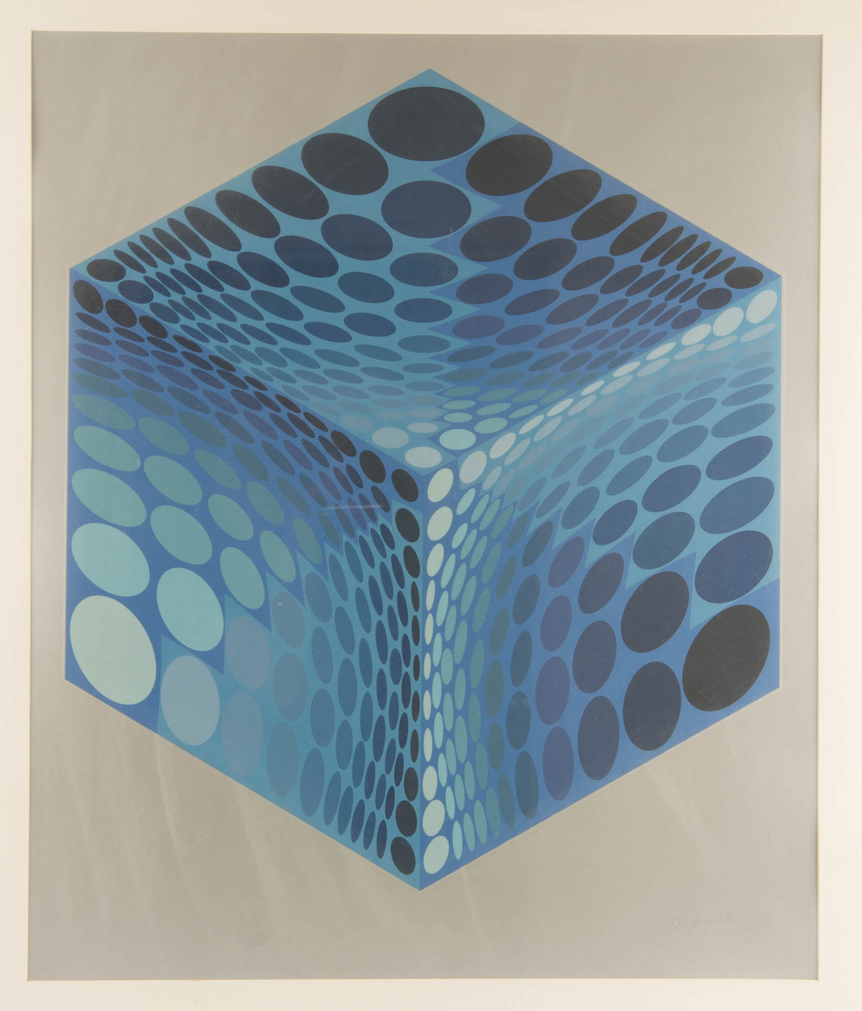 Signed Victor Vasarely Framed Op Art Serigraph Print "Blue Die"