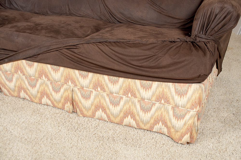 Sleeper Sofa with Microsuede Slipcover and Matching Cowhide Pillows