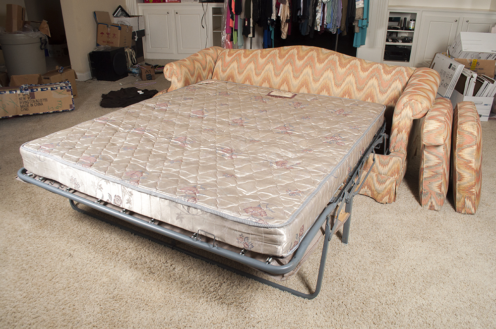 Sleeper Sofa with Microsuede Slipcover and Matching Cowhide Pillows