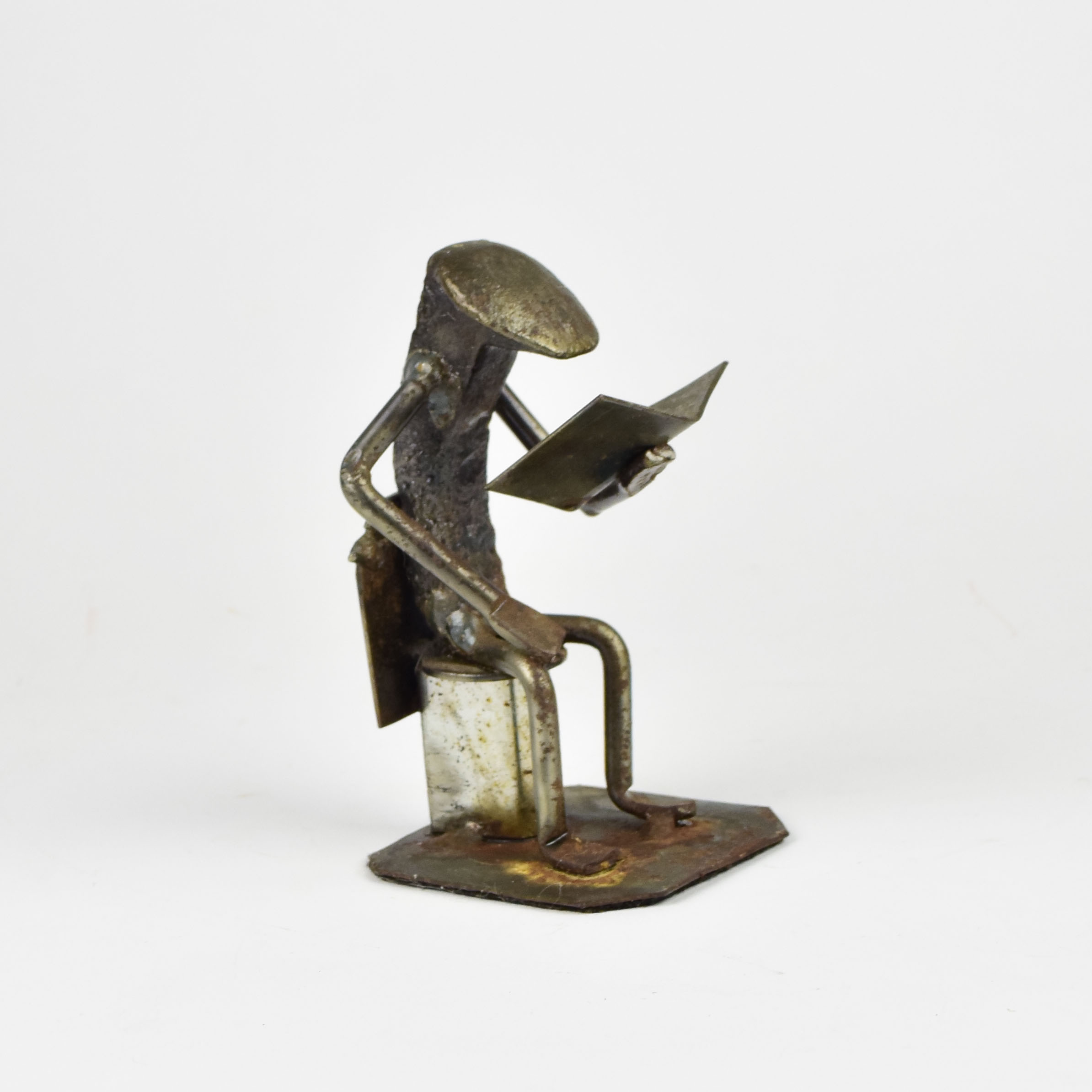 Roland Metal Art Railroad Spike Sculpture "Reader on Toilet"