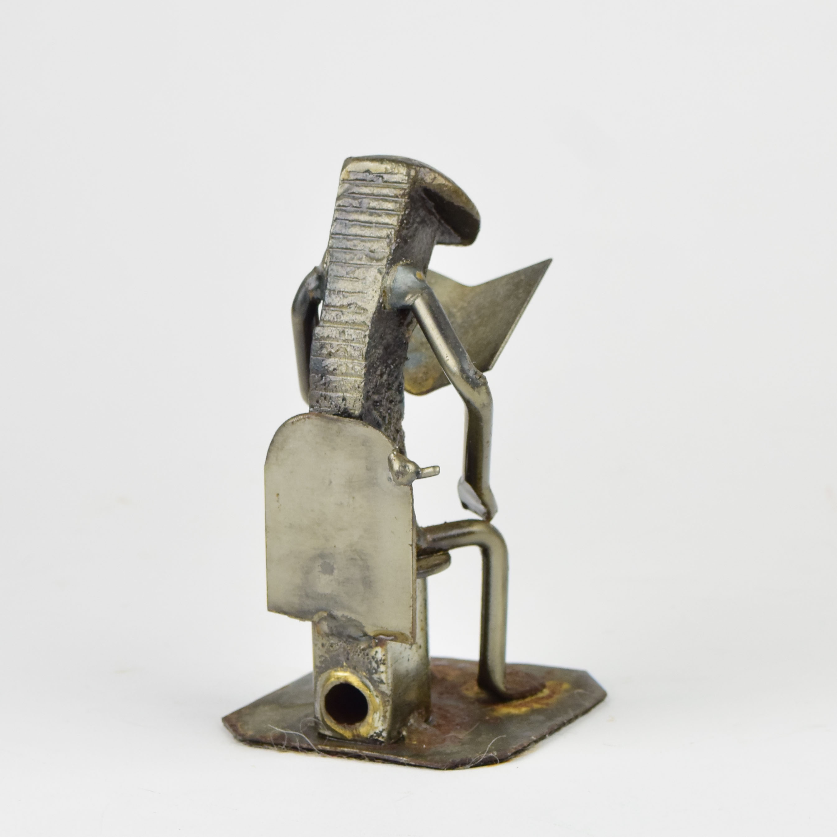 Roland Metal Art Railroad Spike Sculpture "Reader on Toilet"